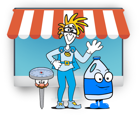 Food Worker Program mascot with a bottle cartoon on the right side and a food thermometer on the left.